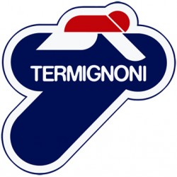 Plaque logo Termignoni dimension 60x60 mm fond noir rivets borgnes alu